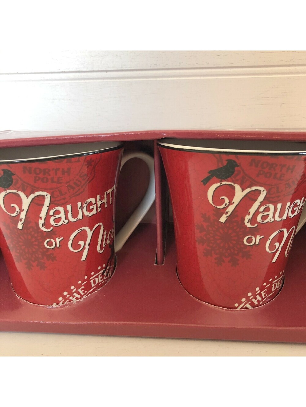 222 Fifth Naughty or Nice Boxed Set of 2 Red Christmas Mugs Gift Set
